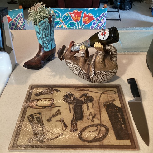 Ambesonne Countertop Art Cowboy Gear Plexiglass Cutting Board Saddle Rope Hat - Picture 4 of 10